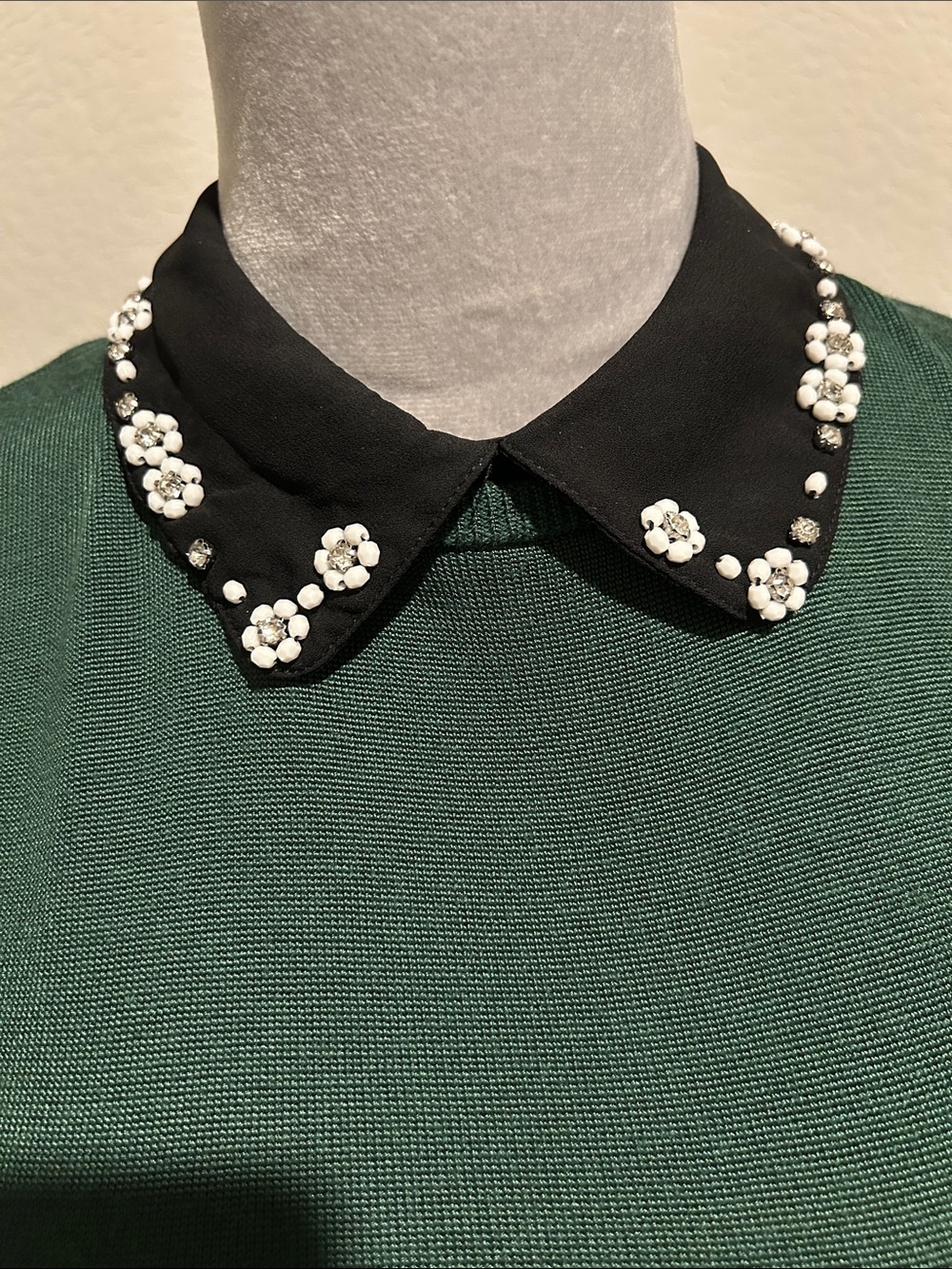 CeCe Emerald Green Long Sleeve Dress with Embellished Black Collar - Picture 3 of 6